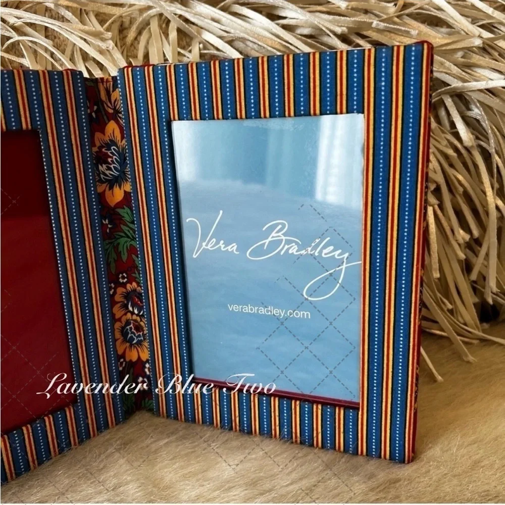 Vintage VERA BRADLEY Villa Red Photo Frame Blue Double Sided Stand Alone 2004